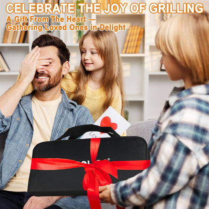 POLIGO 28Pcs Grilling Accessories in Bag with Meat Injector, Barbecue Claws, Mats, Thermometer for Smoker, Camping BBQ Grill Utensils Set Dad Gift for Fathers Day Birthday Grilling Gifts for Men Black