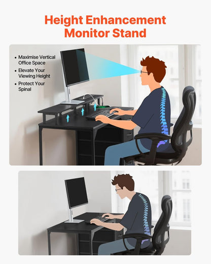 VEVOR 47" Computer Desk with LED Lights & Power Outlets, Gaming Table with 4 Large Drawers, Office Desk with Monitor Stand, Study Work Home Office, Small Spaces, Black