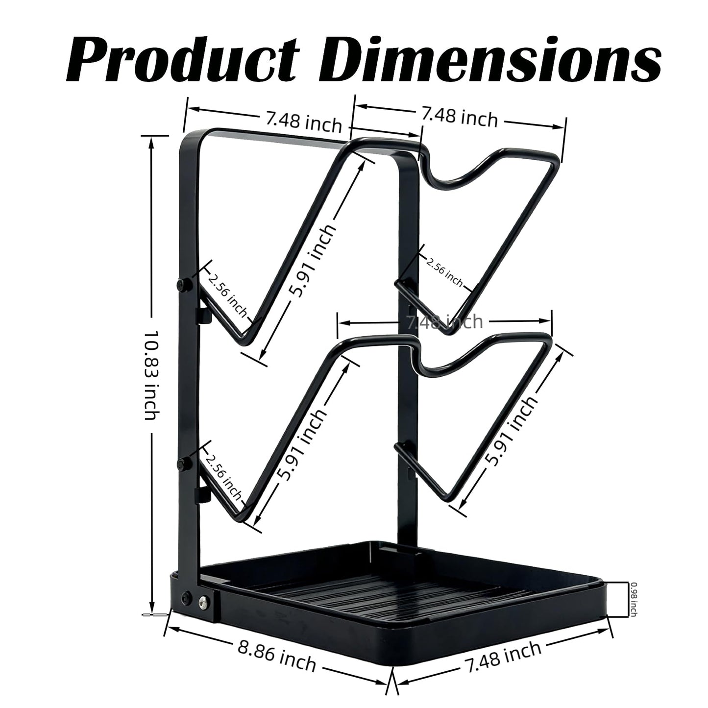 FKSWSQY Pot Lid Holder While Cooking, 2-Tier Heavy Duty Pot Lid Organizer with Drip Tray & U-Shaped Groove, Multifunctional Storage Rack for Stove Top & Kitchen Countertop - Black