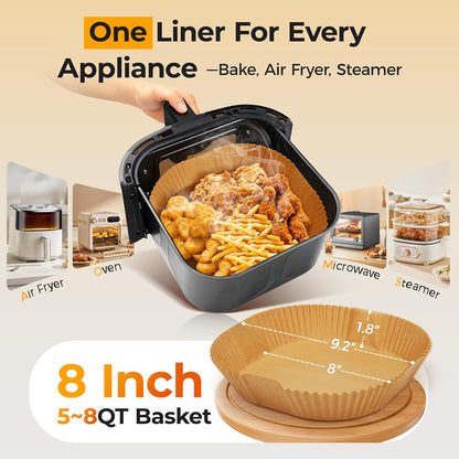 Unbleached Parchment Paper Liners - 500 Pcs Disposable Air Fryer Liners | 8" Square, Non-Stick & Leakproof