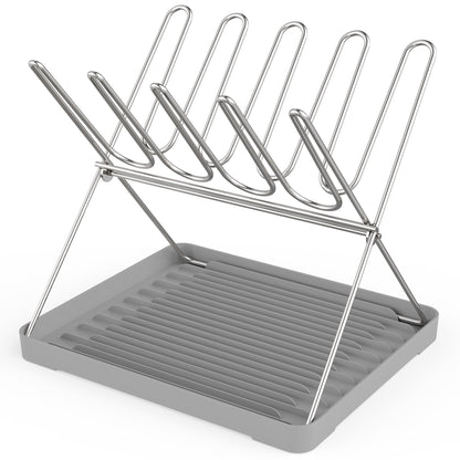 Solvrix Bottle Drying Rack, Stainless Steel Foldable Water Bottle Drying Rack Organizer with Drain Tray for Baby Bottles, Cups, Mugs and Glass, Baby Bottles Dryer Countertop, Stainless Steel