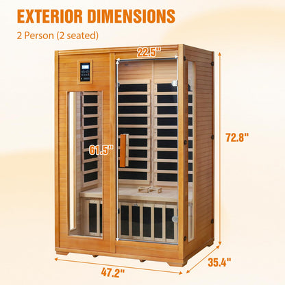 EAGLE PEAK 2 Person Low EMF Far Infrared Sauna, Red Light and Chromotherapy Lighting, Bluetooth Speakers, USB Port, Indoor Dry Heat Sauna, Canadian Hemlock Wood, Brown