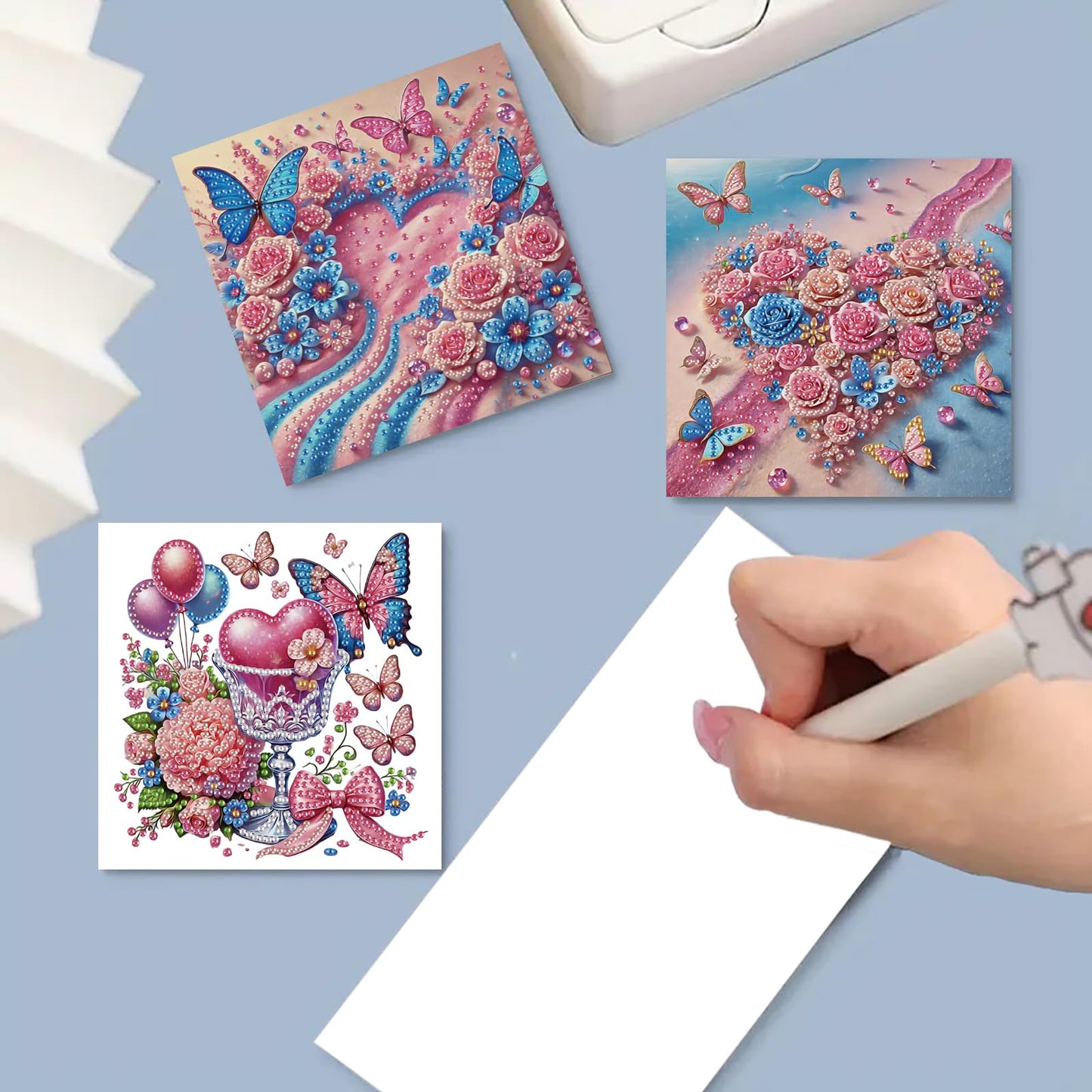MaiYiYi 6 Pack DIY Love Rose Diamond Art Birthday Greeting Cards Love Diamond Art Cards with Envelopes Butterfly Diamond Art Valentines Greeting Cards for Family Friends Holiday Birthday