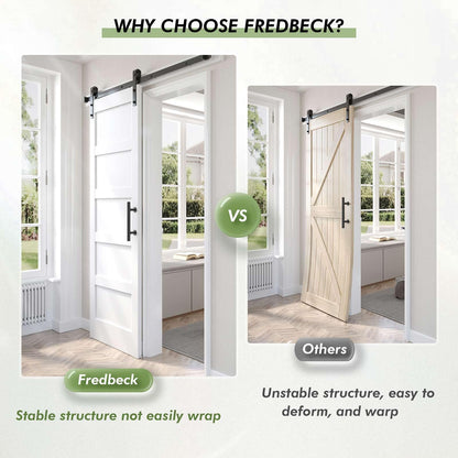 Fredbeck Double 24x84 inch White Barn Door with 8FT Barn Door Hardware Kit Included,with MDF and Wood,DIY Assembly,5-Panel,48inch barn Door,Fit 45in-47in Opening