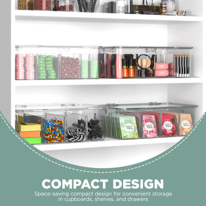 Utopia Home - Tea Bag Organizer With Lids, (1 Pack) Clear Pantry Storage Box - Stackable Partition Organizers or Holder With Lids For Drawers, Countertops, Fridge, Kitchen, Snack & Spice Organization