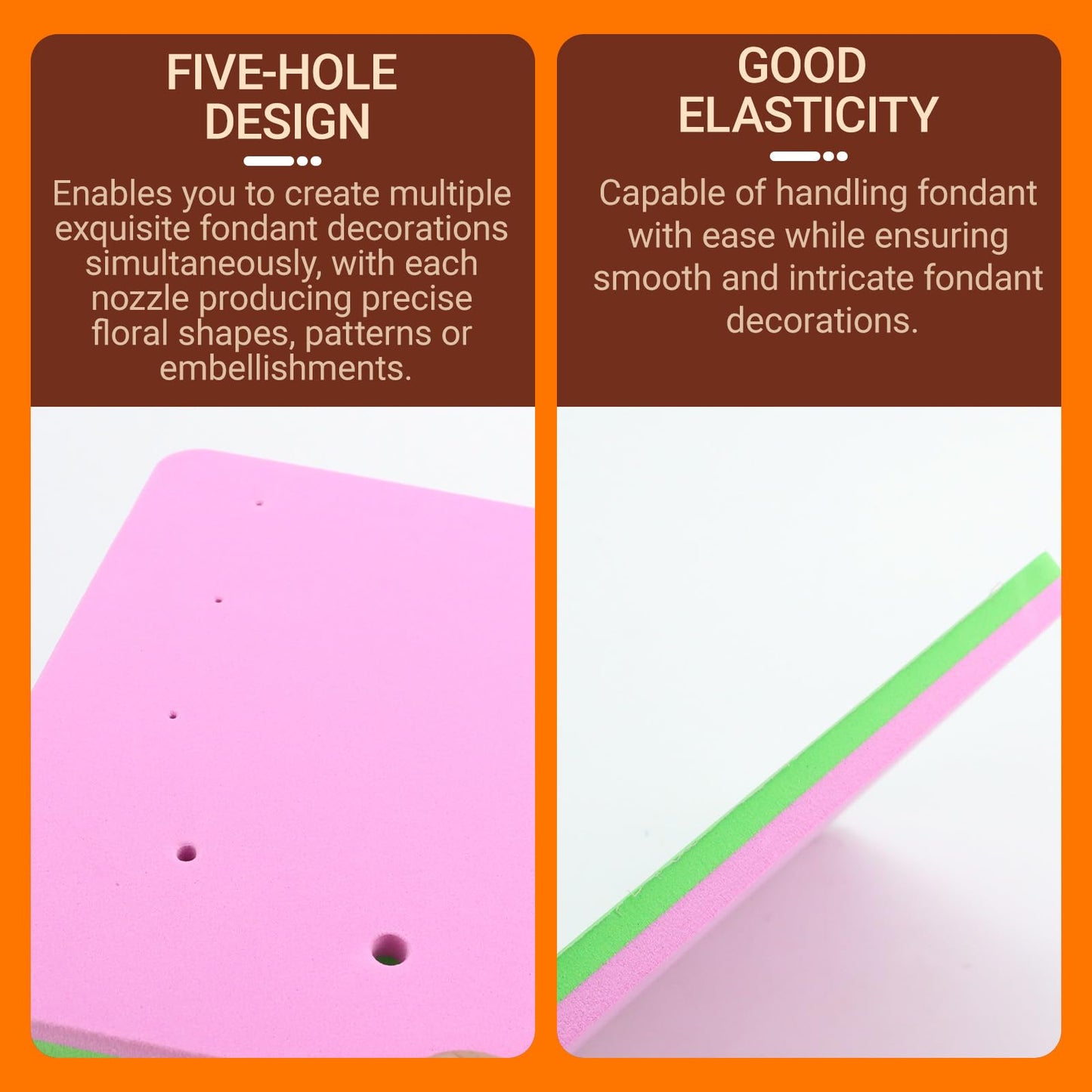 Fondant Cake Foam Pad, 5 Holes Silicone Sponge Mat for Fondant Flower Making Drying Shaping, Cake Decorating Tools for Sugarpaste Clay Baking Supplies