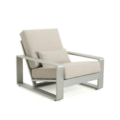 Christopher Knight Home Aspen Aluminum Outdoor Club Chair Set of 2, Lounge Chair Outdoor with Cushions, Indoor Metal Accent Chair, Tilt Backrest Recliner for Backyard, Garden, Balcony, Silver+Beige