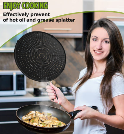 Silicone Splatter Screen for Frying Pan, Grease Splatter Guard for Frying Pan Heat Resistant Oil Splatter Guard, Multi-Use Pan Cover, Non Stick, Easy Clean 12.6" - Black
