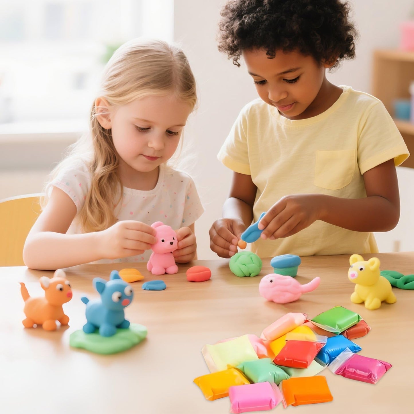 48 Colors Air Dry Modeling Clay with Bonus 2 White, Ultra Light Molding Clay Kit & Tools Gift Set for Kids Boys Girls, Soft Non-Sticky Magic Clay for Art Crafts