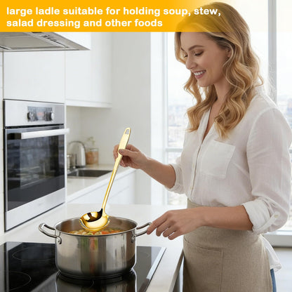Soup Ladle, 2Pcs Stainless Steel Ladle spoon, 12.2Inch Metal Long Handle Serving Spoon for Cooking Buffet, Party, Kitchen, Gold