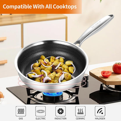 DELARLO 6-Inch Whole Body Tri-Ply Stainless Steel Mini Frying Pan, Oven Safe Induction Skillet, Detachable Handle