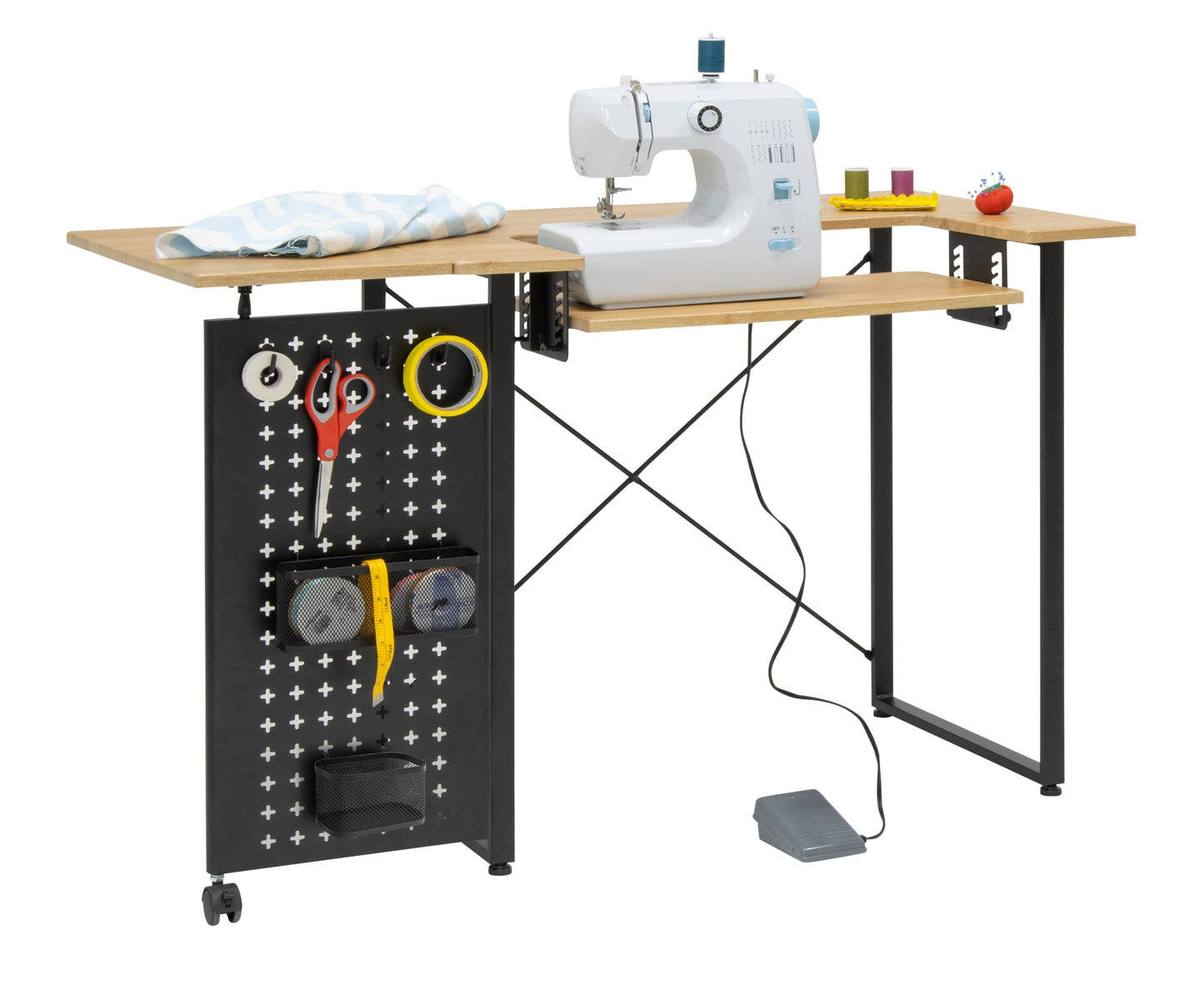 Pivot Sewing Table with Swingout Storage Panel