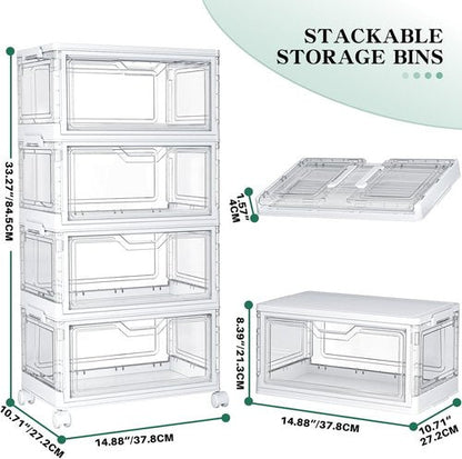 Kmiectse Clear Storage Bins - 4-Tier Stackable Plastic Bins with Lids & Wheels | 23 QT Closet Organizer