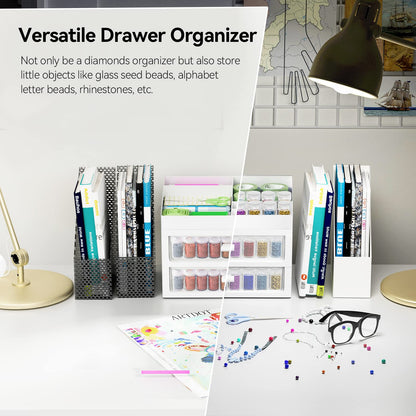ARTDOT Storage Containers for Diamond Painting Accessories, 2 Drawers with 96 Slots Bead Storage Bottles and Diamond Art Accessories and Tools Rack