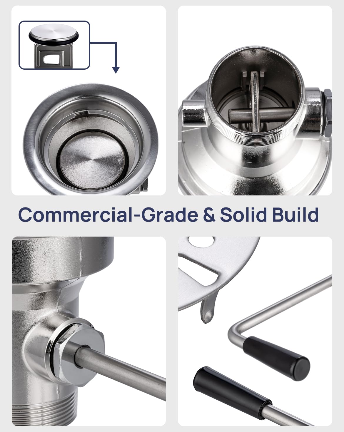 Sepaitek 3-1/2" Commercial Sink Drain with Twist Lever Handle, Waste Drain Valve Without Overflow Inlet for Restaurant 2/3 Compartment Sink, Easy Controll, Block-Free and Leakproof
