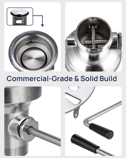 Sepaitek 3-1/2" Commercial Sink Drain with Twist Lever Handle, Waste Drain Valve Without Overflow Inlet for Restaurant 2/3 Compartment Sink, Easy Controll, Block-Free and Leakproof