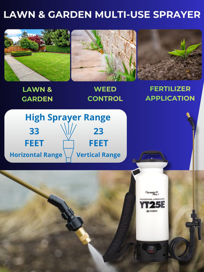 Sprayers Plus YT25E Battery Powered Sprayer 2 Gallon, Rechargeable with 12V Lithium-ion Electric Sprayer,Chemical Resistant Brass Wand Nozzle,Viton Seals for Long Distance Lawn Care