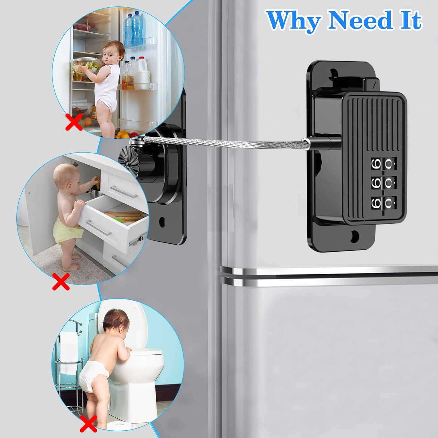 2 Pcs Refrigerator Fridge Freezer Door Lock with Password, Child Proof for Kitchen Refrigerator, Cabinets, Drawers