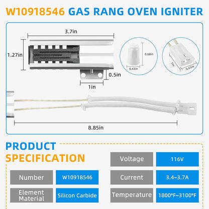 W10918546 Gas Range Oven Igniter Compatible with Whirlpool, Amana, Magic Chef, Roper, Replace W10140611