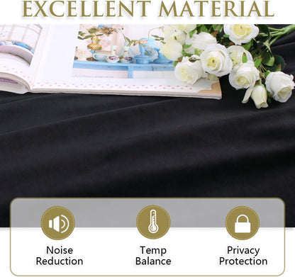 120 inches W62 L120, 1 StangH Soft Black Velvet Curtains Blackout backdrops for Theater, Long French Door Curtains