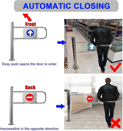 Universal Metal Pivot Gate – Automatic Spring-Loaded One-Way Security Turnstile for Supermarkets & Libraries – Right-Handed Entry, 70 x 100 cm, Durable Access Control Solution