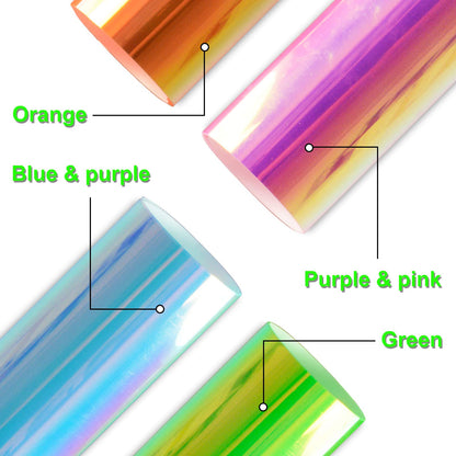 Holographic Glow in The Dark Heat Transfer Iron on Vinyl - 4 Pack 12" x 10" Luminous Chameleon HTV Vinyl Bundle Sheets for T-Shirts (4 Colors)
