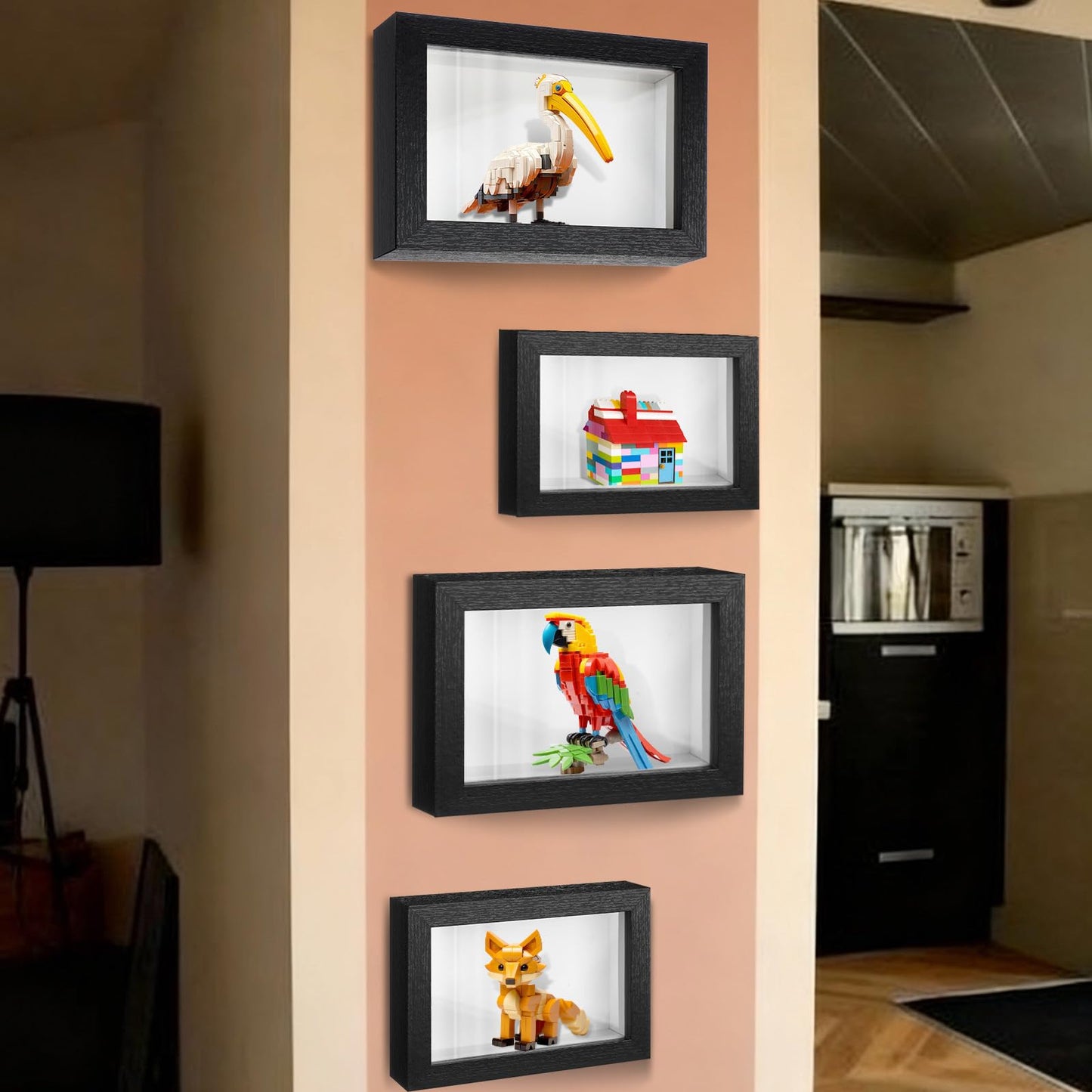 Fiwochic 4 Pack Shadow Box Frame Display Cases Wood Deep Shadowbox with Acrylic Dustproof Shadow Boxes Display Cases Suitable for Photos, Dried Flowers, Handicrafts Picture Frames for Wall Black
