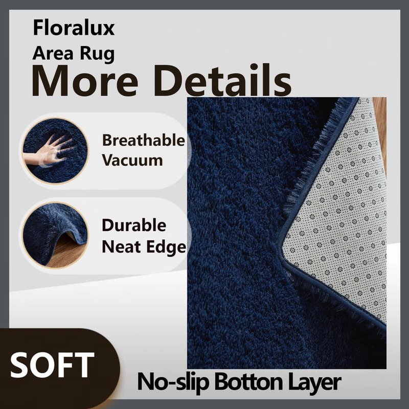 Floralux Area Rugs for Bedroom Living Room, 4x6 Rug, Dark Blue, Fluffy Fuzzy Carpet, Shag Plush Carpets for Nursery Kids Room, Home Dorm Decor Aesthetic