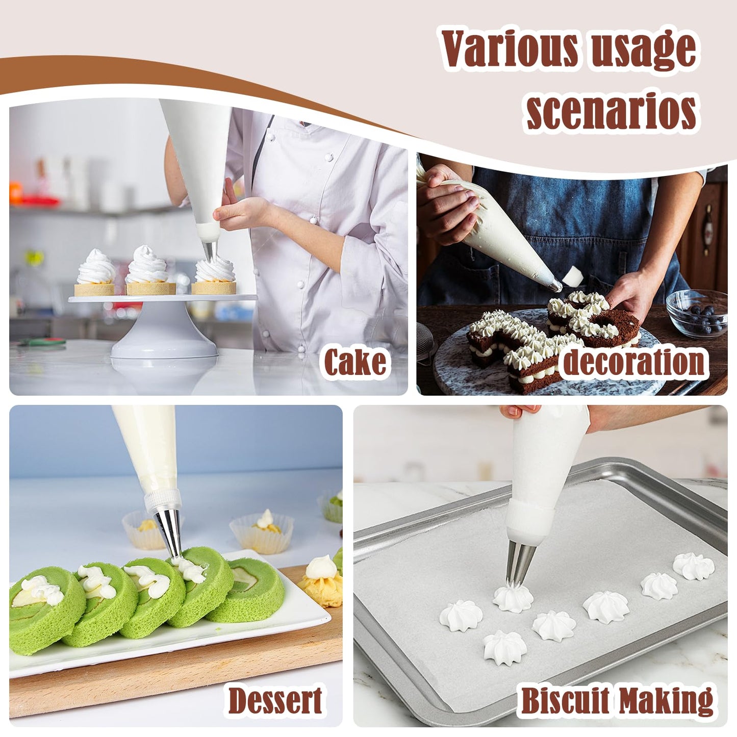 9-Piece Reusable Piping Bags and Tips Set- Cotton Baking Kit with Coupler, Stainless Steel Nozzles & Cleaner for Cakes/Cupcakes/Cookies Decorating