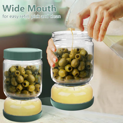 Luvan Glass Pickle Jar, 34oz Pickle Container with Strainer, LeakProof Kraut and Olive Hourglass Jug, Olive Jar with Airtight Lid, Multifunction Jalapeno Container, Gherkin Flip Jar for Fridge