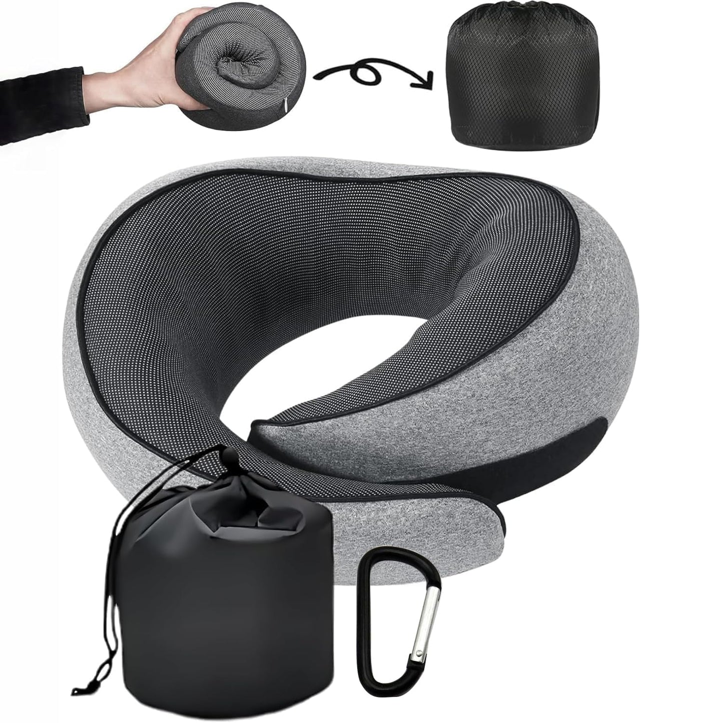 SZXYX Neck Travel Pillows for Airplanes, 100% Pure Memory Foam Neck Pillow for Airplanes, Comfortable Breathable Cover, 360° Support Stowable Pillows for Sleeping, Car, Airport Travel Essentials L