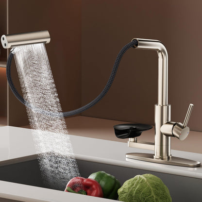 SINGSUO Pull Down Kitchen Faucet with Glass Rinser, 4 Spray Modes Kitchen Faucets with Pull Out Sprayer & Cup Washer, High Pressure Single Handle Bar Sink Faucet 1 or 3 Hole