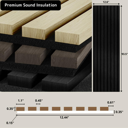 Sunny Heart Solid Wood Slat Panels for Wall 2-Piece 93.5" x 12.6" Acoustic Panels for Interior Wall Decor Noise Cancelling Soundproof 3D Fluted Sound Absorbing Panel Black