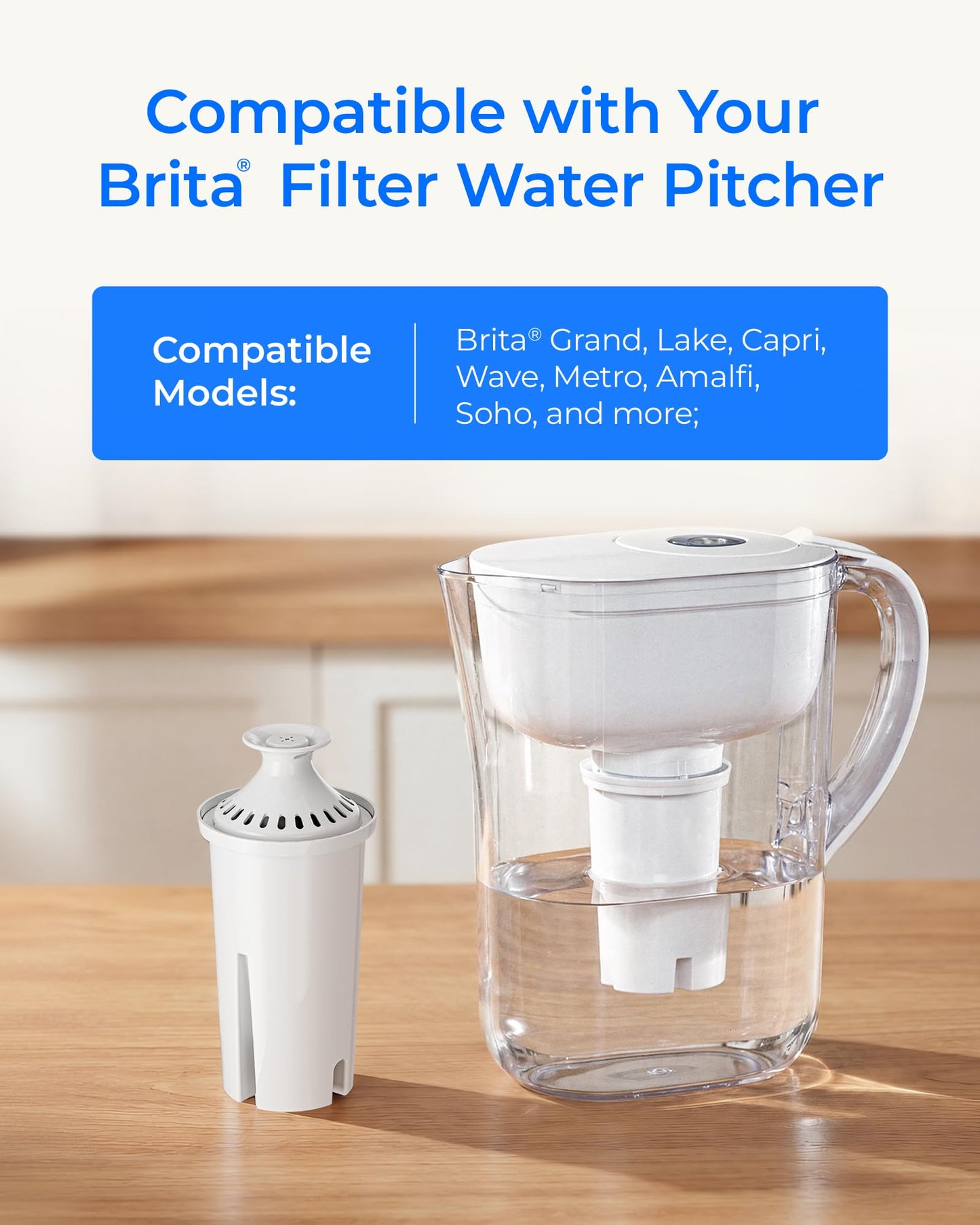 Waterdrop Replacement for Brita® Filters, Pitchers, Dispensers, NSF Certified Pitcher Water Filter, Brita® Classic OB03, Mavea® 107007, 35557, and More, Pack of 6