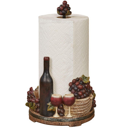 Touch of Class Wine Picnic Paper Towel Holder - Resin - Purple, Green, Brown - Tuscan Style Decor - Grape Design - Themed Paper Towels Holders for Kitchen - Painted by Hand
