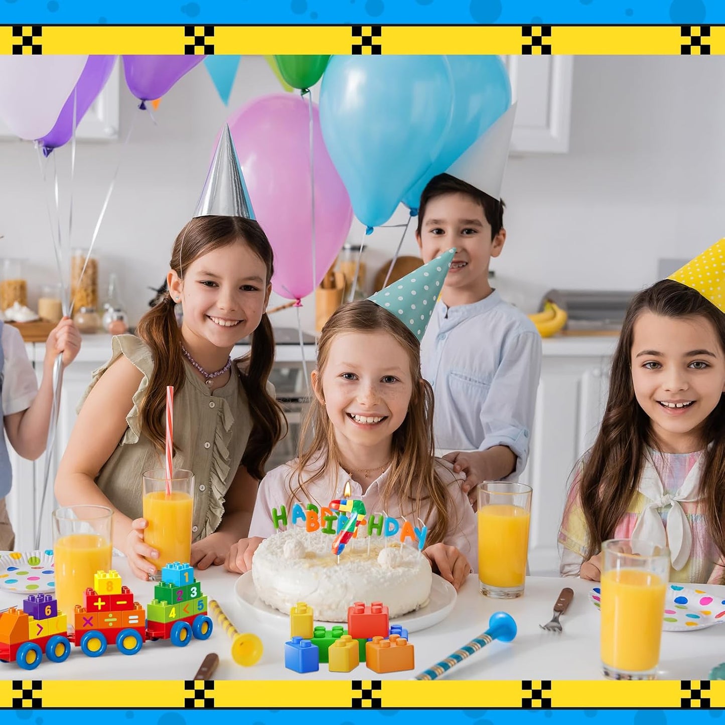 Building Block Themed Birthday Candle Number 7 - Cake Topper for Building Block Party Decoration Theme Supplies