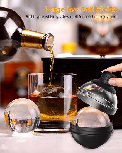 Large Round Ice Ball Maker Mold Silicone for Whiskey - Set of 4 with 2-in-1 Funnel Lid - 2.4 Inch Big Sphere Ice Mold for Cocktails Bourbon - Easy Release - Perfectly Round Ice Cube Tray