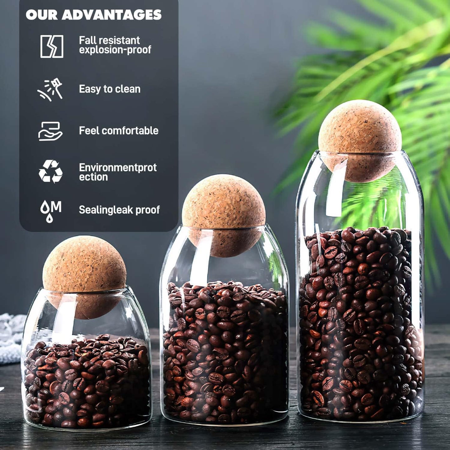 La Llareta Glass Food Storage Canister, 1200ml/42oz Storage Container with Ball Cork, Clear Glass Storage Jar, for Sugar, Coffee, Candies