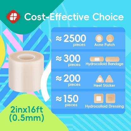 LIFARA Hydrocolloid Roll - Ultra Absorbent Waterproof Bandages for Wound Care | Cut-to-Size (2in x 16ft)