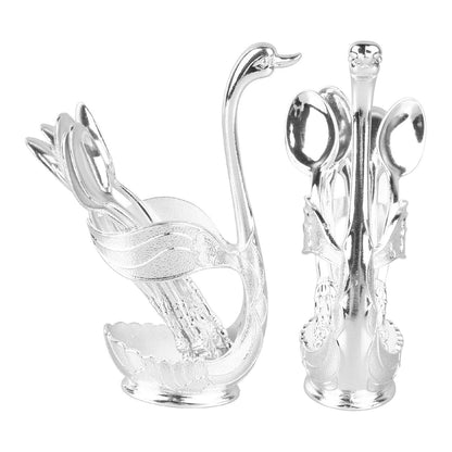 6pcs Coffee Spoon Holder, Elegant Swan Shaped Alloy Mirror Polish Spoon Rest for Tea Dessert Sugar, Silver Demitasse Spoons Included