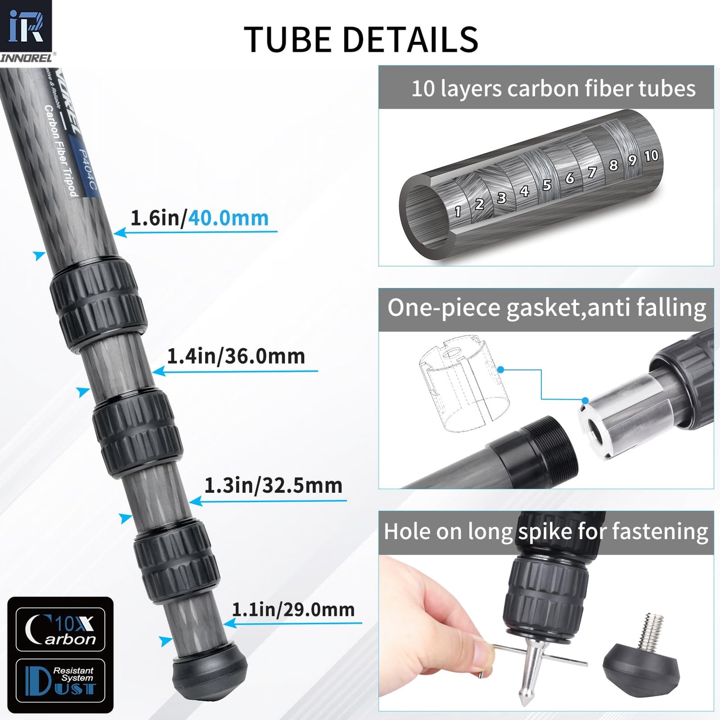 INNOREL P404C 72" Carbon Fiber Tripod for Hunting with Arca Swiss Dovetail Mount and 360° Ballhead(2.5"), 40mm Tube Tripods with Heavy Duty Construction for Photography and Outdoors, Load 88lb/40kg