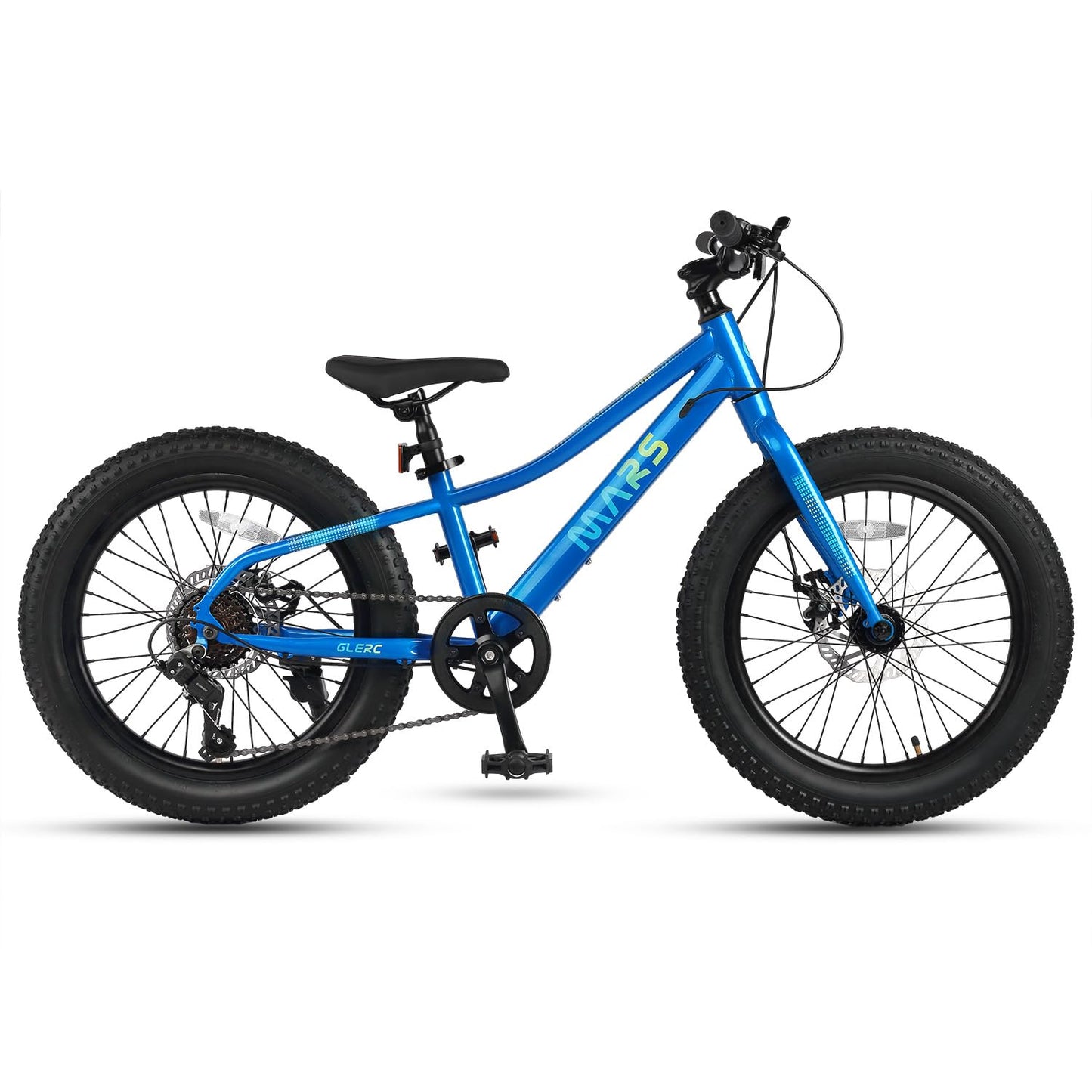 Glerc Mars Kids Mountain Bike, 20 Inch Fat Tire Bike for Teen Ages 6-12 Year Old, Bicycle with 2.8-Inch Wide Tires and 6 Speed Drivetrain, Blue