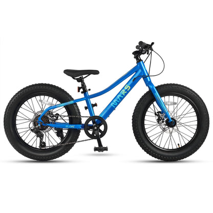 Glerc Mars Kids Mountain Bike, 24 Inch Fat Tire Bike for Teen Ages 8-14 Year Old, Bicycle with 2.8-Inch Wide Tires and 6 Speed Drivetrain, Blue