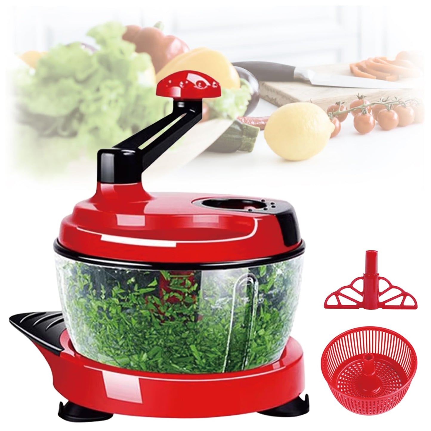 Multi-Functional Manual Food Chopper Processor, 8-Cup Capacity, Hand-Powered Kitchen Helper with 420 Stainless Steel Blades, for Chopping Vegetables, Nuts, Meat & Salsa