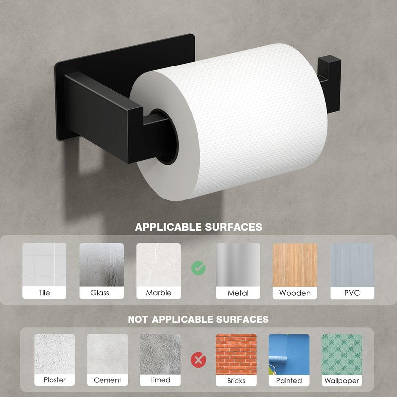 Auxmir Adhesive Toilet Paper Holder, No Drilling Toilet Roll Holder Wall Mount, Premium Thicken SUS304 Stainless Steel, Rustproof Toilet Tissue Holder for Bathroom Kitchen Washroom RV, Black(2 Pack)