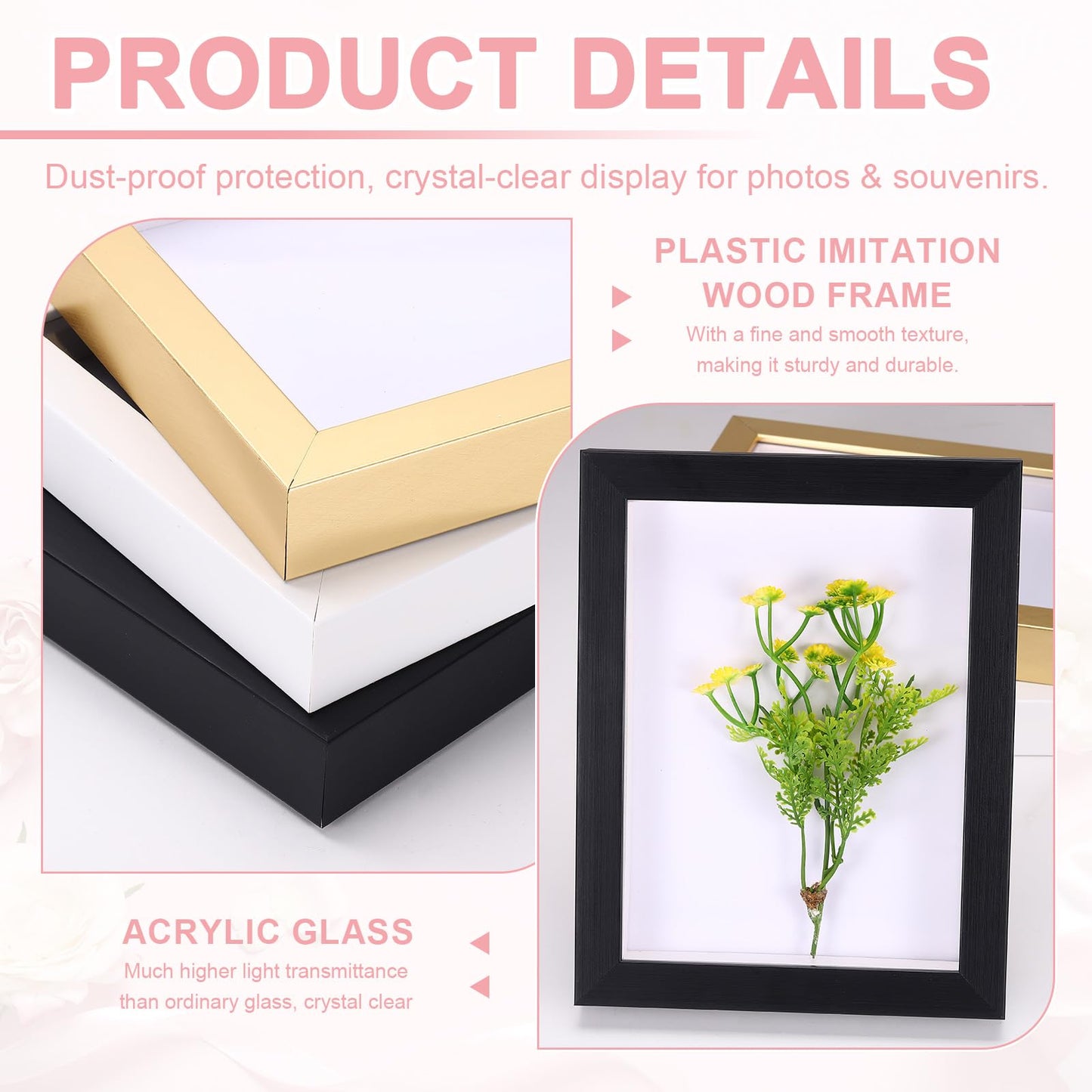 uxcell 4x6 Inch Shadow Box Display Frame, 2cm Deep Photo Shadow Box Plastic Display Case Wall Mount & Tabletop Display for DIY Photos Flowers Memorabilia Wedding Birthday, Gold