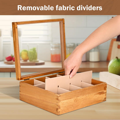 Ll.TOPWP Wood Tea Box Organizer 12 Compartment Multi-Functional Storage Box with Clear Acrylic Window,Tea Bag Holder for Cabinet.