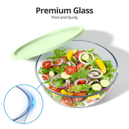 Quald Extra Large Glass Mixing Bowls Clear Glass Salad Cooking Bowls for Kitchen Salad Bread Storage (4.7Qt)