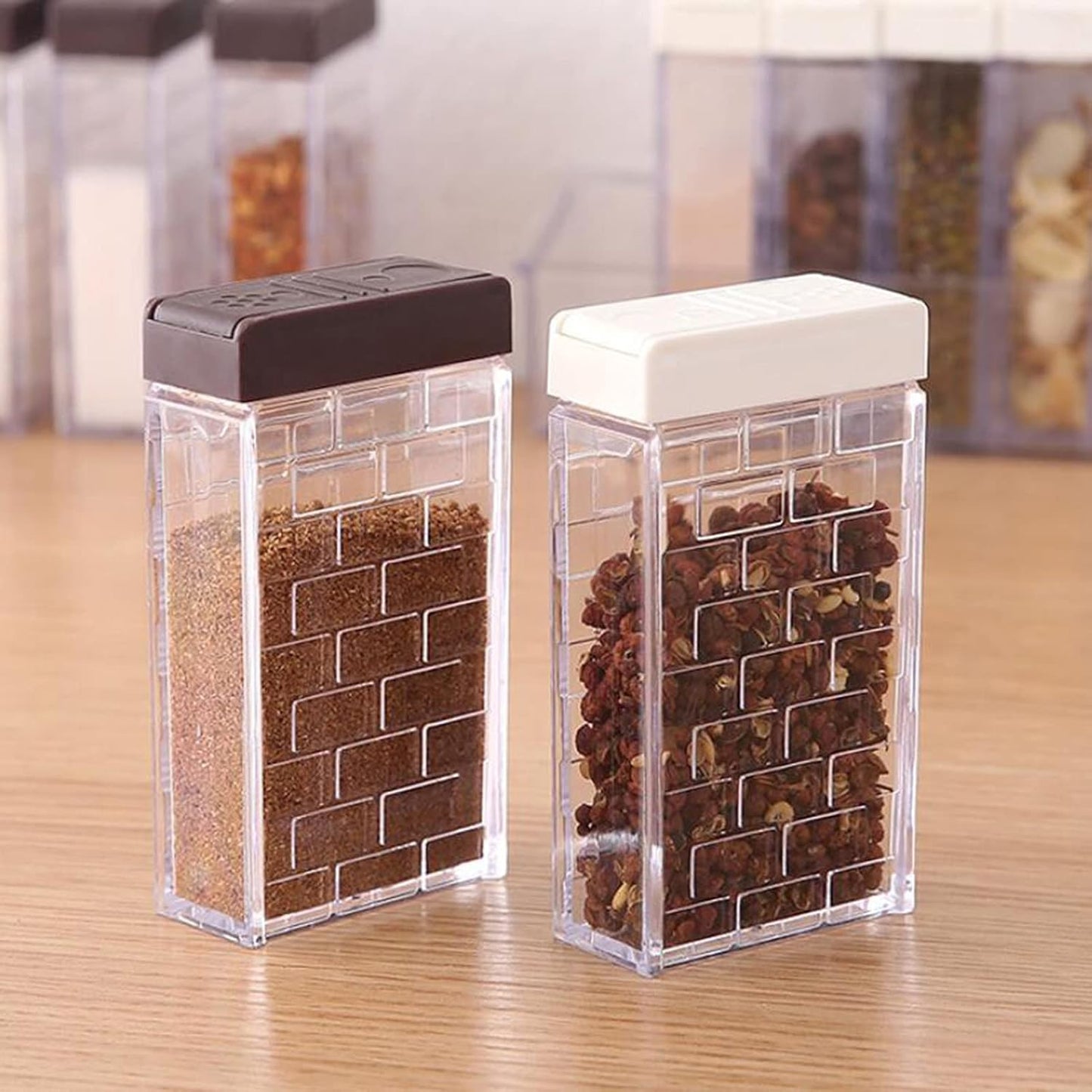 6 Case Spice Shaker Jars, Transparent Condiment Container Set for Salt Spices Seasoning Storage Box