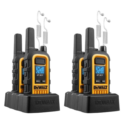 DEWALT DXFRS800 FRS Walkie Talkies Long Range 2 Way Radio, 2 Watt, Waterproof & Rechargeable, 2 Pack